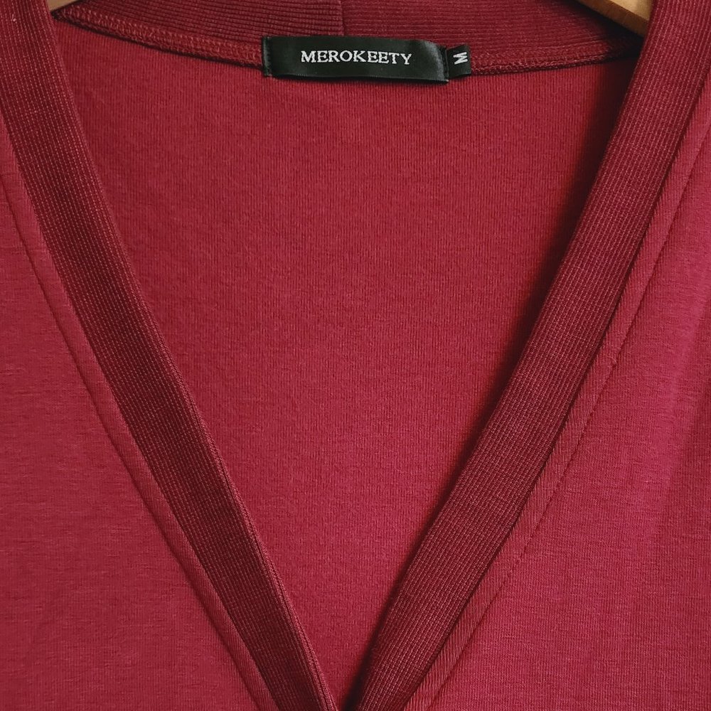 MEROKEETY Burgundy Long Gold Snap Cardigan Sweater Size M - Picture 6 of 12